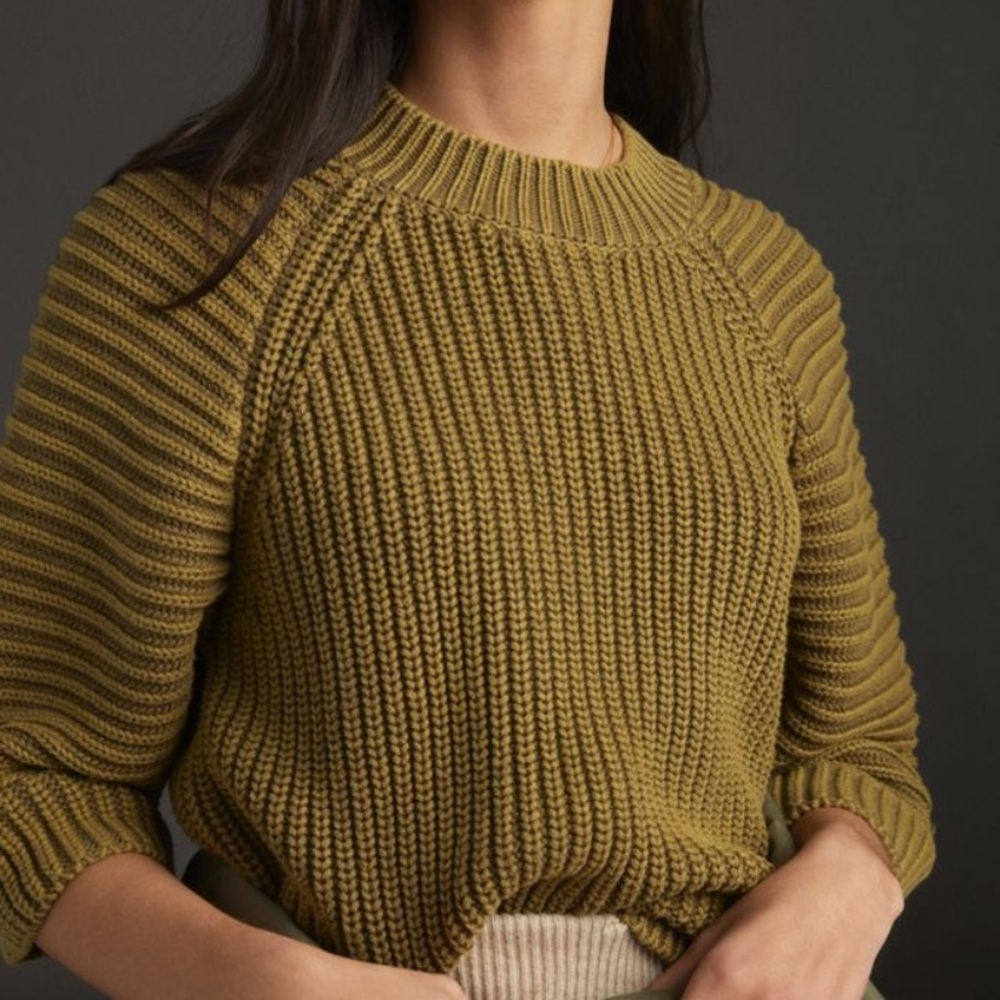 Anthropologie Olive Green Ribbed Knit Sweater